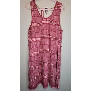 Lucky Brand 2X Boho Tribal Print Sleeveless Dress Tassel Tie Pink